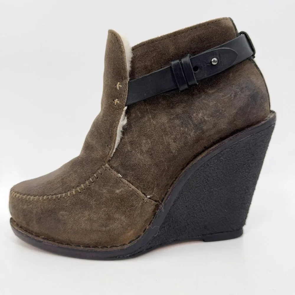RAG & BONE Sukh Brown Black Suede Wedge Booties Size 8 EUR 38